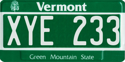 VT license plate XYE233