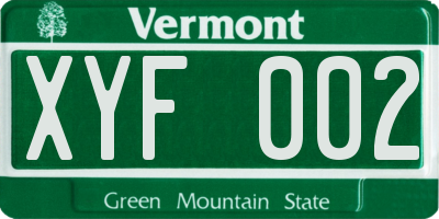 VT license plate XYF002