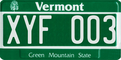 VT license plate XYF003