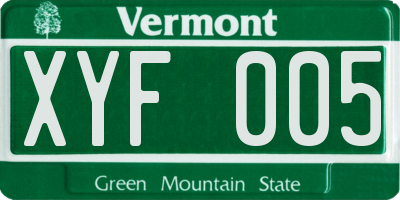 VT license plate XYF005