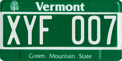 VT license plate XYF007