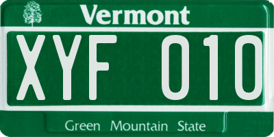 VT license plate XYF010