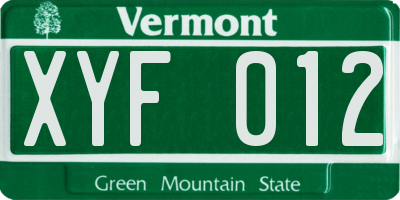 VT license plate XYF012