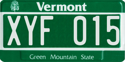 VT license plate XYF015