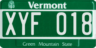 VT license plate XYF018