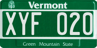 VT license plate XYF020
