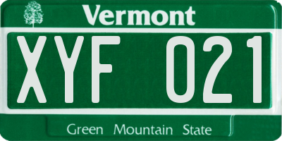 VT license plate XYF021