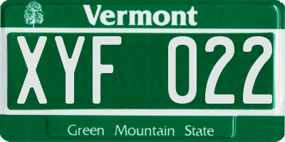 VT license plate XYF022