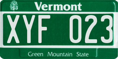 VT license plate XYF023