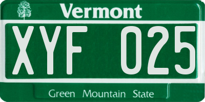 VT license plate XYF025