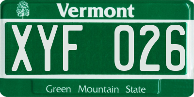 VT license plate XYF026