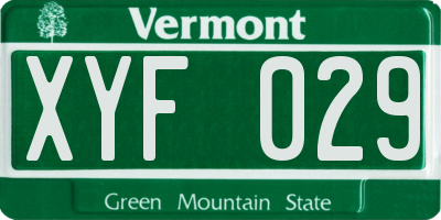 VT license plate XYF029