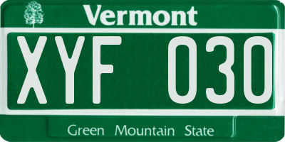 VT license plate XYF030