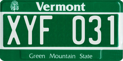VT license plate XYF031