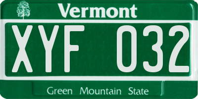 VT license plate XYF032