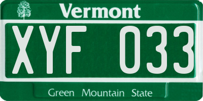 VT license plate XYF033