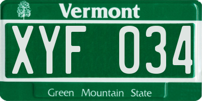 VT license plate XYF034