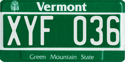 VT license plate XYF036