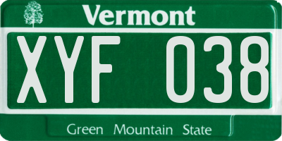 VT license plate XYF038