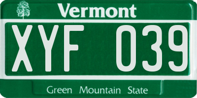 VT license plate XYF039