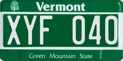 VT license plate XYF040