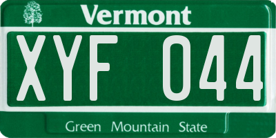 VT license plate XYF044