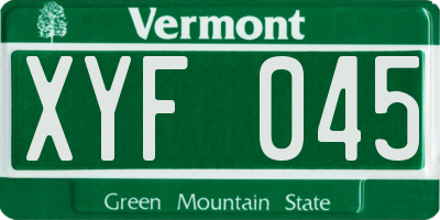 VT license plate XYF045