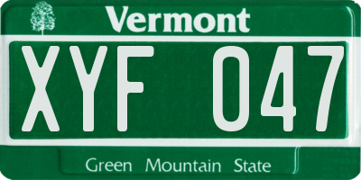 VT license plate XYF047