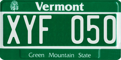 VT license plate XYF050