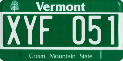 VT license plate XYF051