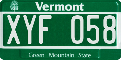 VT license plate XYF058