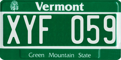 VT license plate XYF059