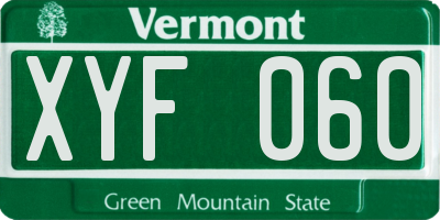 VT license plate XYF060