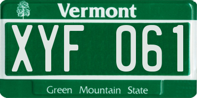 VT license plate XYF061