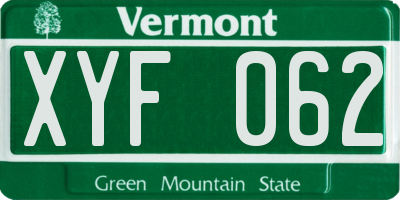 VT license plate XYF062