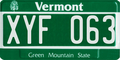 VT license plate XYF063