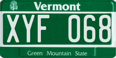 VT license plate XYF068