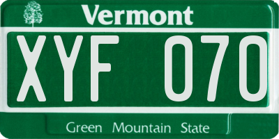 VT license plate XYF070