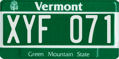 VT license plate XYF071