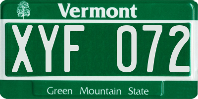 VT license plate XYF072