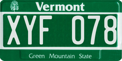 VT license plate XYF078