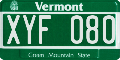 VT license plate XYF080