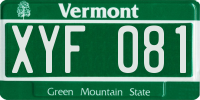 VT license plate XYF081