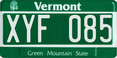 VT license plate XYF085