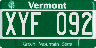 VT license plate XYF092