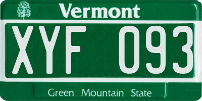 VT license plate XYF093