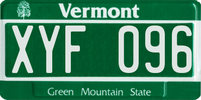 VT license plate XYF096