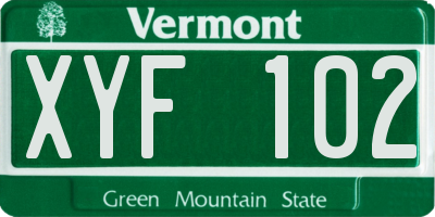 VT license plate XYF102