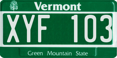 VT license plate XYF103