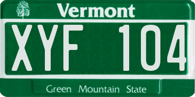 VT license plate XYF104